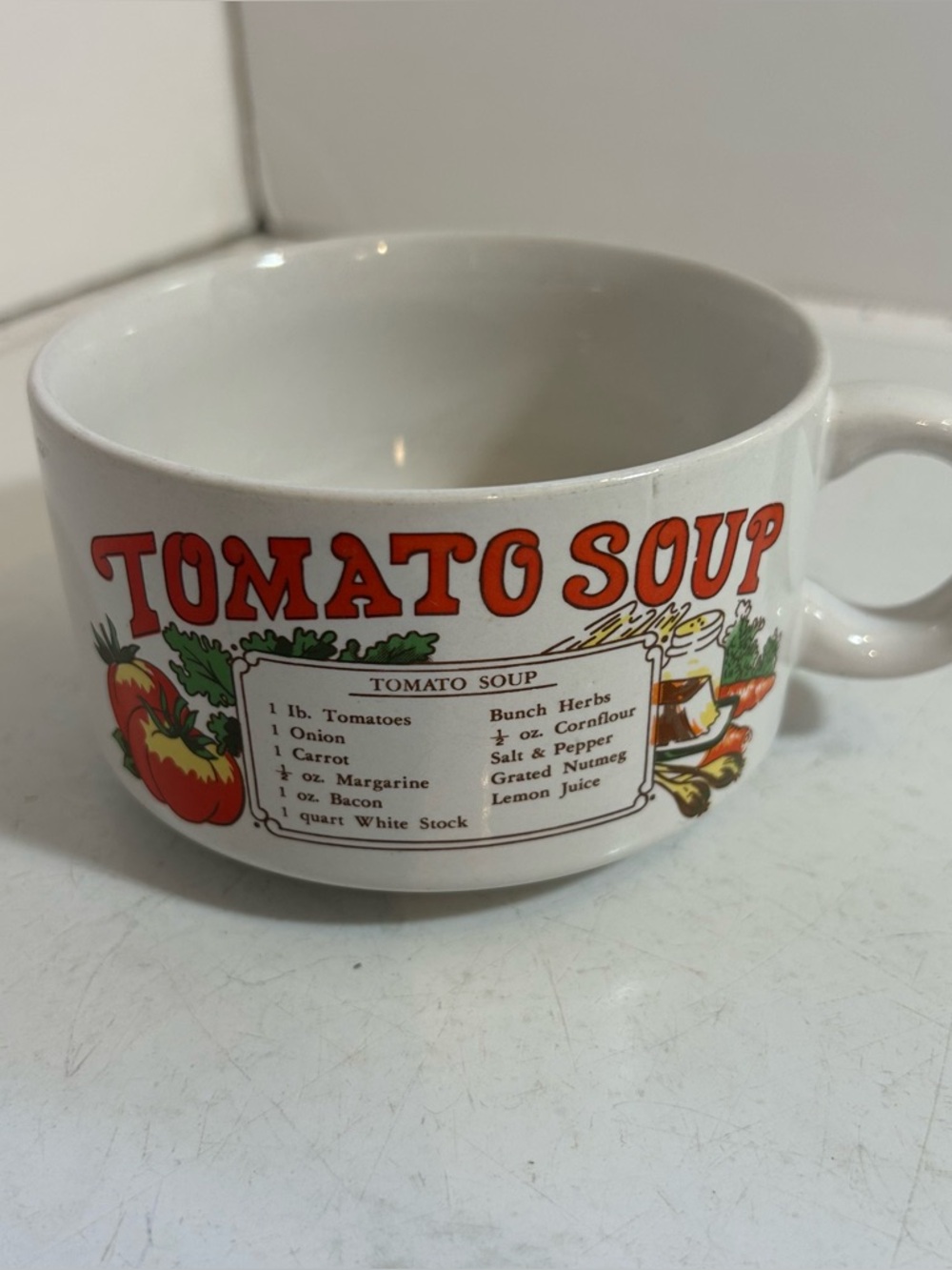 🛍️3/$30 Vintage tomato soup recipe‎ white bowl cup dish with handle